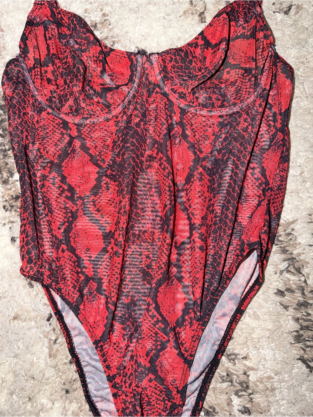 Fashion Nova Red Snakeskin Bodysuit – Size Medium - Picture 2 of 2